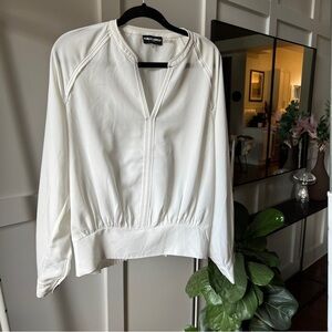 Karl Langerfeld medium White Blouse Black Accents Long Sleeve